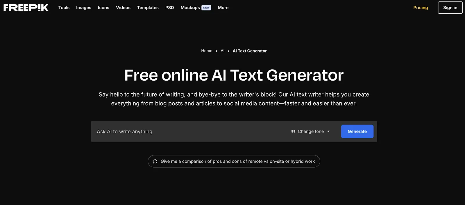 Freepik AI Text Generator: Your online AI copywriter